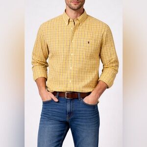Tommy Hilfiger Men’s Yellow Plaid Button Up Shirt Size XL